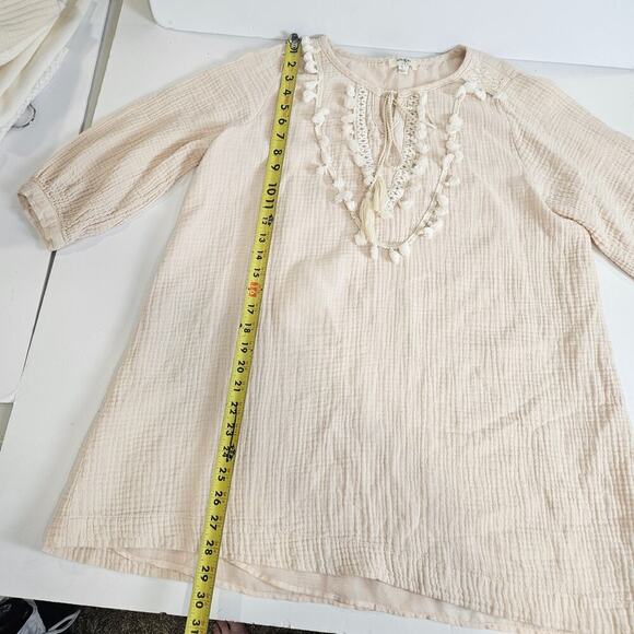 UMGEE Cream Small Boho Peasant Tunic Embroidered Tassel Oversized - Picture 7 of 7